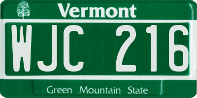 VT license plate WJC216