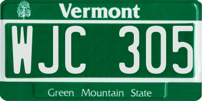 VT license plate WJC305