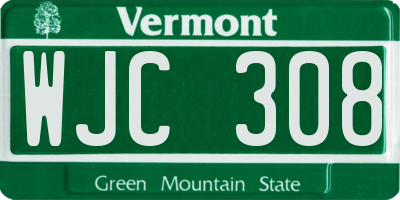 VT license plate WJC308