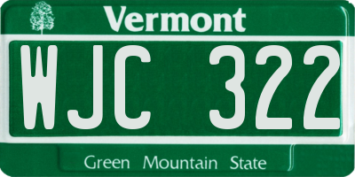 VT license plate WJC322
