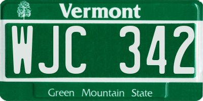 VT license plate WJC342