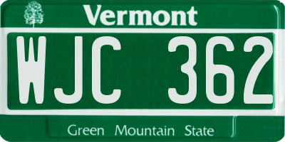 VT license plate WJC362