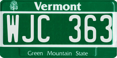 VT license plate WJC363