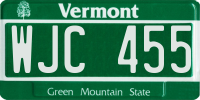 VT license plate WJC455