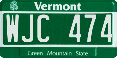 VT license plate WJC474