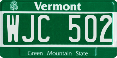 VT license plate WJC502