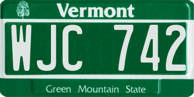 VT license plate WJC742