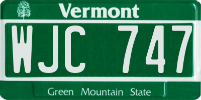 VT license plate WJC747