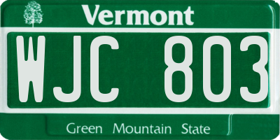 VT license plate WJC803