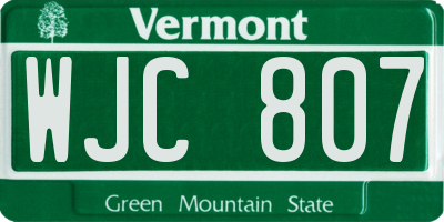 VT license plate WJC807