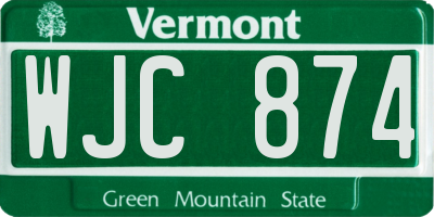 VT license plate WJC874
