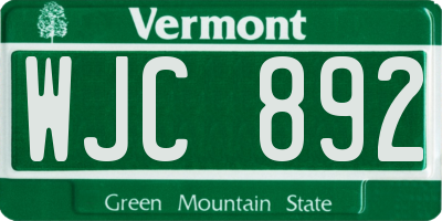 VT license plate WJC892