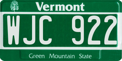VT license plate WJC922