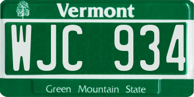 VT license plate WJC934