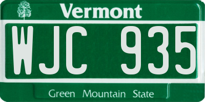 VT license plate WJC935