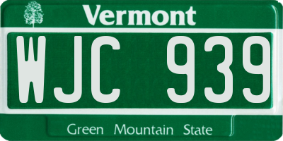 VT license plate WJC939