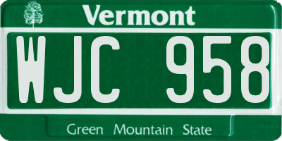 VT license plate WJC958