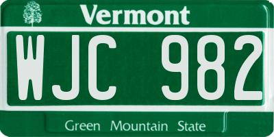 VT license plate WJC982