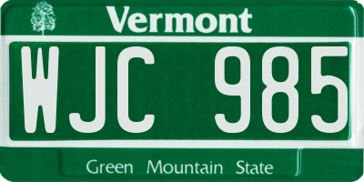 VT license plate WJC985