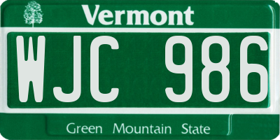 VT license plate WJC986