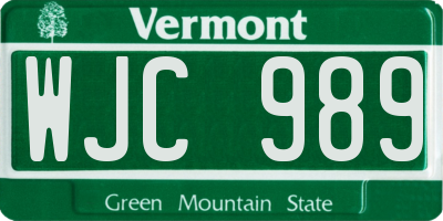VT license plate WJC989