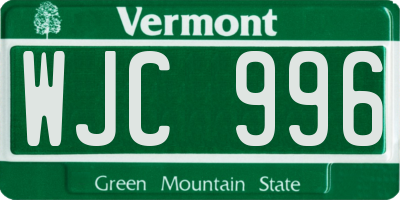 VT license plate WJC996