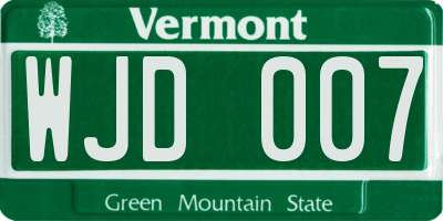 VT license plate WJD007