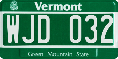 VT license plate WJD032