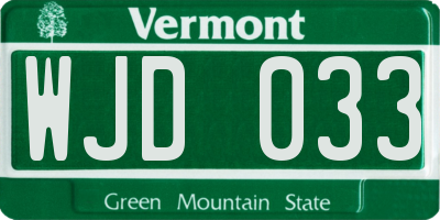 VT license plate WJD033