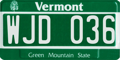 VT license plate WJD036