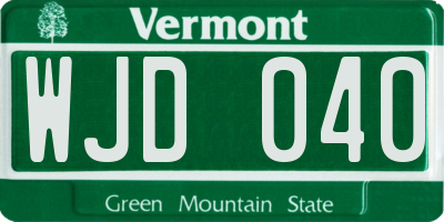 VT license plate WJD040