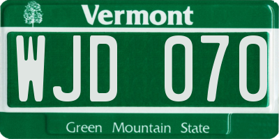 VT license plate WJD070