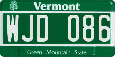 VT license plate WJD086