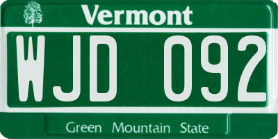 VT license plate WJD092