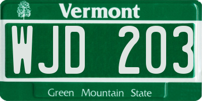 VT license plate WJD203