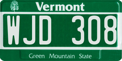 VT license plate WJD308