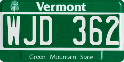 VT license plate WJD362