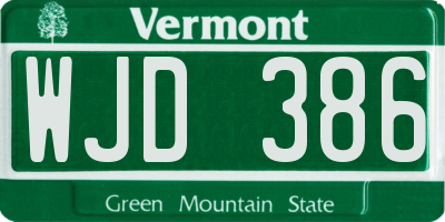 VT license plate WJD386