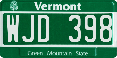 VT license plate WJD398