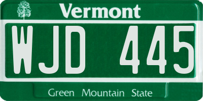 VT license plate WJD445