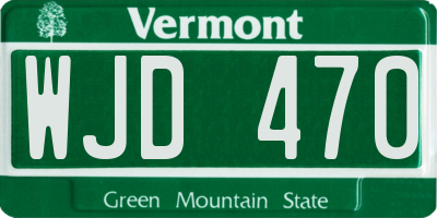 VT license plate WJD470