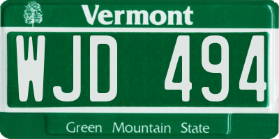 VT license plate WJD494