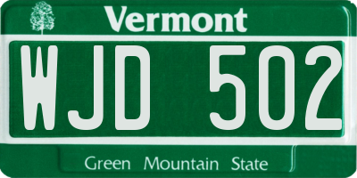 VT license plate WJD502