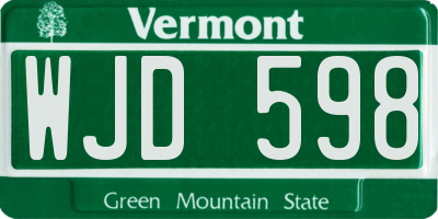 VT license plate WJD598