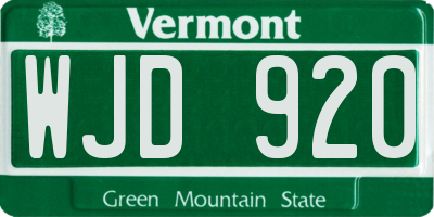 VT license plate WJD920