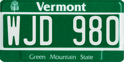 VT license plate WJD980