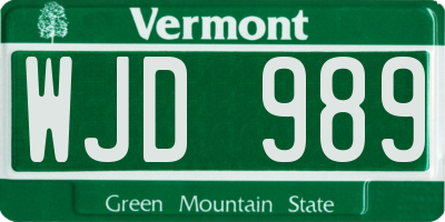 VT license plate WJD989
