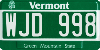 VT license plate WJD998