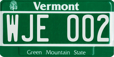 VT license plate WJE002