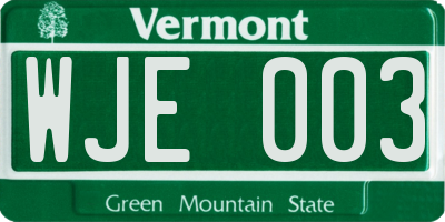 VT license plate WJE003